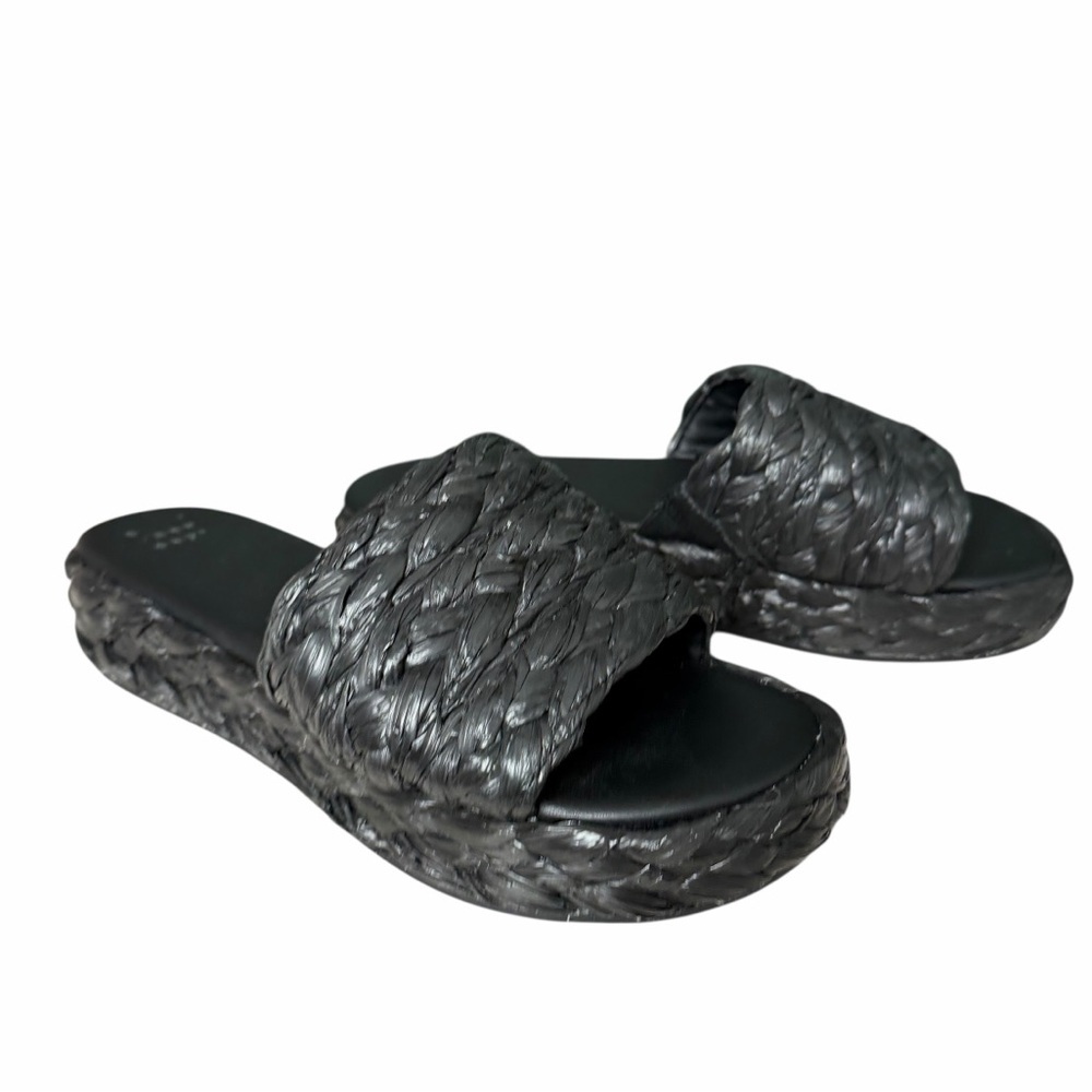 A New Day Women's Flatform Slide Slip-On Wide Strap Black Sandals Size 8
